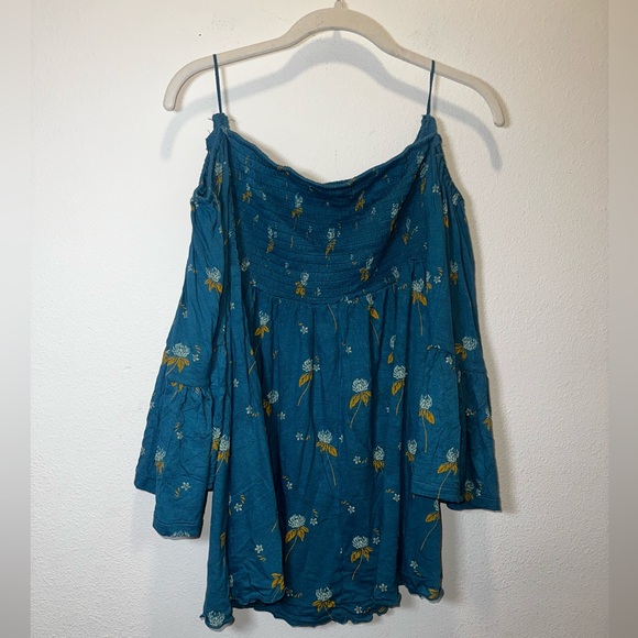 Free People Lana Printed Tunic Top Square Neck in Blue NWOT - Picture 8 of 8